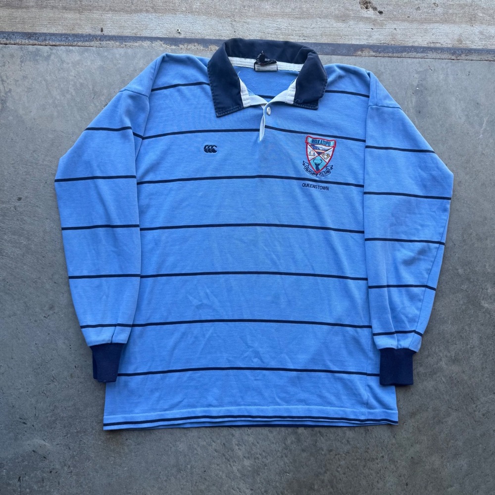Vintage 90s Canterbury Wakatipu Rugby Club Queenstown Jersey Blue Striped Mens L